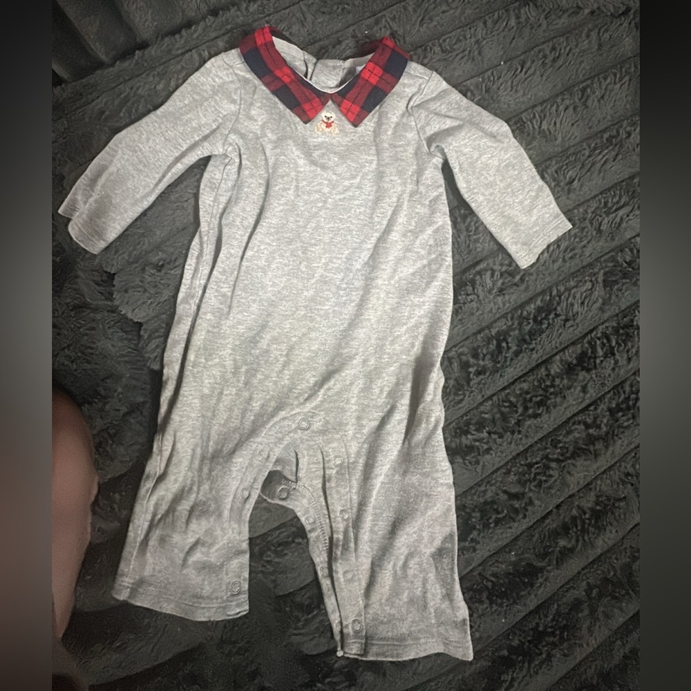 Gray Plaid Collar Kids One Piece